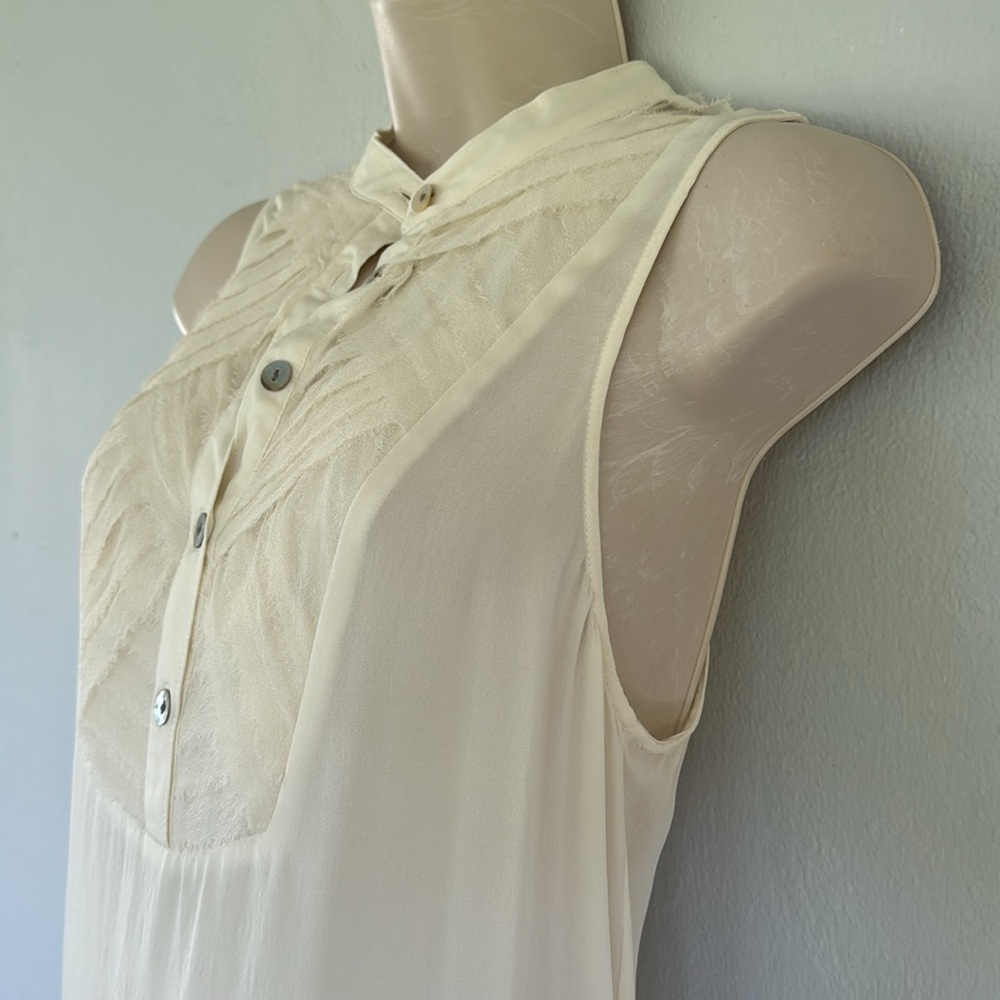 Haute Hippie cream white silk sleeveless mesh half button blouse size small - Picture 8 of 11